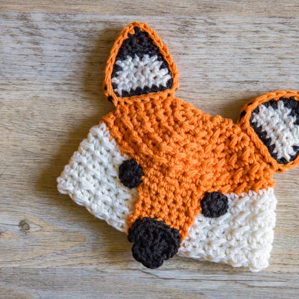 fox crochet hat in orange white and black