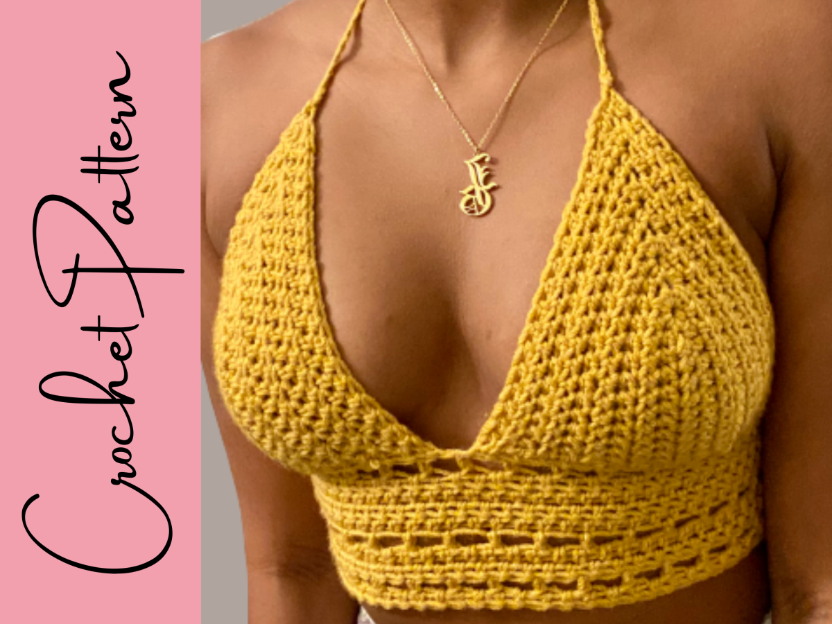 close up of yellow crochet crop top