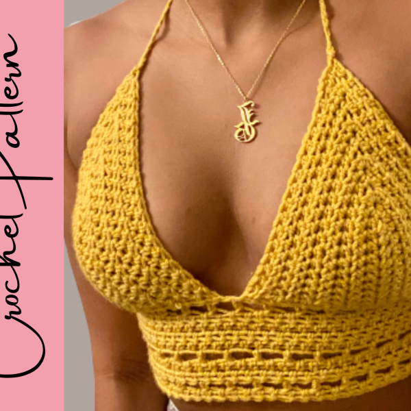 close up of yellow crochet crop top